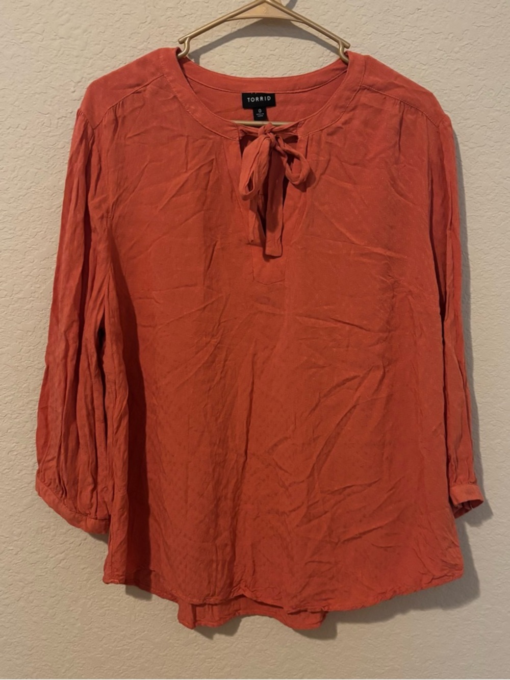 Torrid Women's Blouse Orange Tie Neck Size 0 (Large 12)